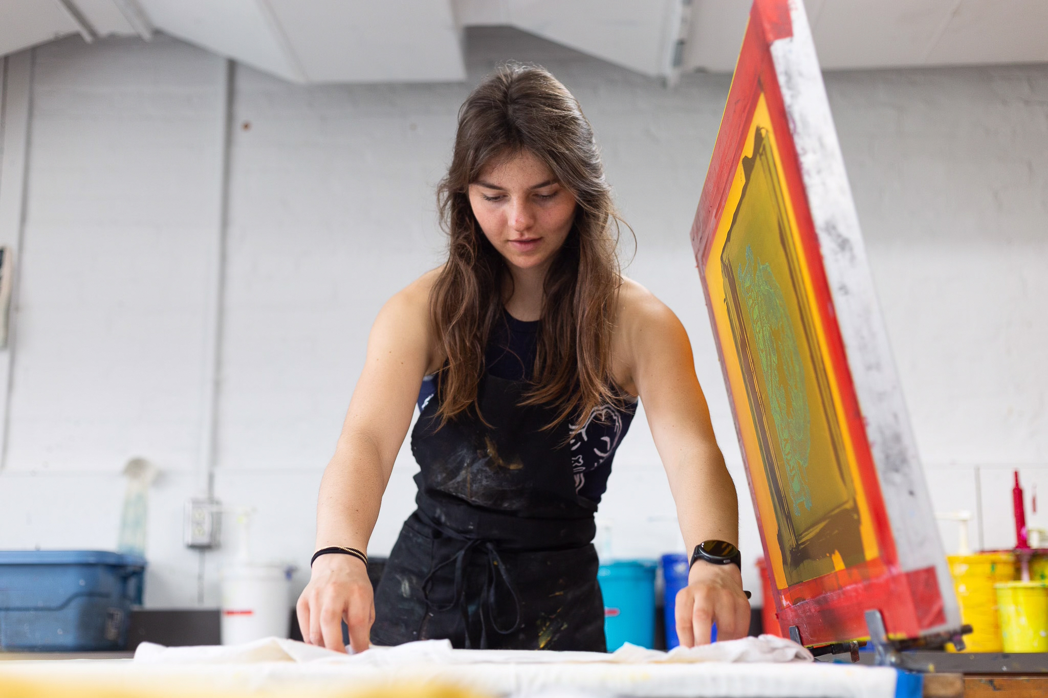 Arden Conine in the print studio
